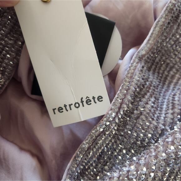 Retrofete Gabrielle Robe Dress in Dusty Lilac Purple XS Sequins NWT Long Sleeve - Picture 11 of 13
